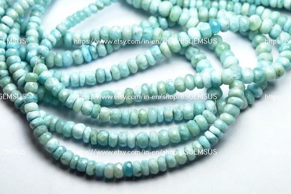 7 Inch Strand,superb-finest Quality,natural Larimar Faceted Rondelles Shape Beads,size 5-6mm