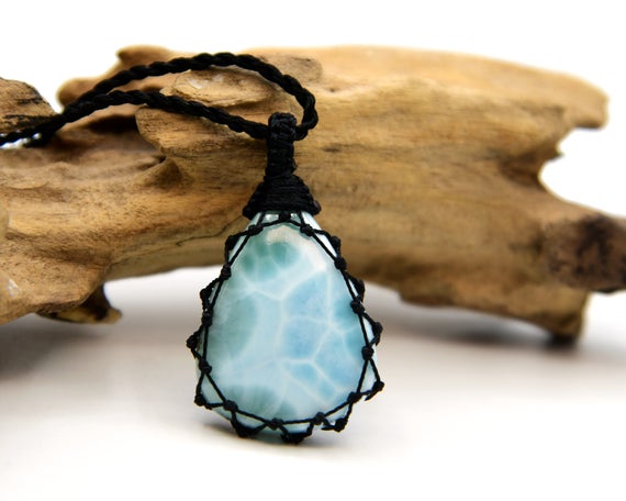 Larimar Necklace, Spiritual Gift For Wife, Meaningful Women's Necklace, Light Blue Gemstone Jewelry, Boho Pendant Necklace