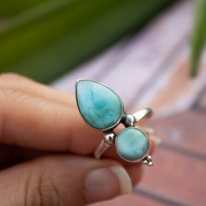 Larimar Ring, Blue Larimar Stone Sterling Silver Ring, Larimar Jewelry, Boho Ring, Dainty Ring, Healing Crystals | Natural genuine Array jewelry. Buy crystal jewelry, handmade handcrafted artisan jewelry for women.  Unique handmade gift ideas. #jewelry #beadedjewelry #beadedjewelry #gift #shopping #handmadejewelry #fashion #style #product #jewelry #affiliate #ad