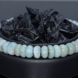 Shop Larimar Rondelle Beads! 8mm Dominican Larimar Gemstone Grade AB+ Blue Rondelle Loose Beads 7.5 inch Half Strand (80004359-917) | Natural genuine rondelle Larimar beads for beading and jewelry making.  #jewelry #beads #beadedjewelry #diyjewelry #jewelrymaking #beadstore #beading #affiliate #ad