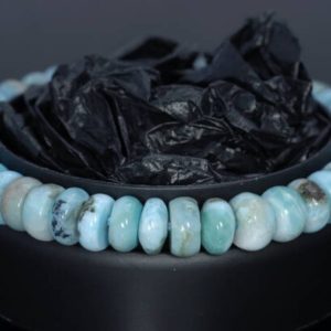 Shop Larimar Rondelle Beads! 8mm Dominican Larimar Gemstone Grade AB+ Blue Rondelle Loose Beads 7.5 inch Half Strand (80004374-917) | Natural genuine rondelle Larimar beads for beading and jewelry making.  #jewelry #beads #beadedjewelry #diyjewelry #jewelrymaking #beadstore #beading #affiliate #ad