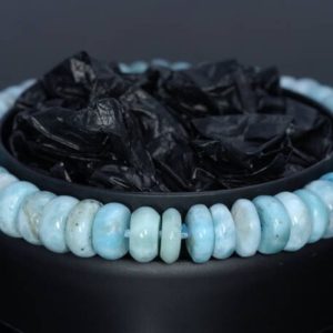 Shop Larimar Rondelle Beads! 8mm Dominican Larimar Gemstone Grade A Blue Rondelle Loose Beads 7.5 inch Half Strand (80004371-917) | Natural genuine rondelle Larimar beads for beading and jewelry making.  #jewelry #beads #beadedjewelry #diyjewelry #jewelrymaking #beadstore #beading #affiliate #ad