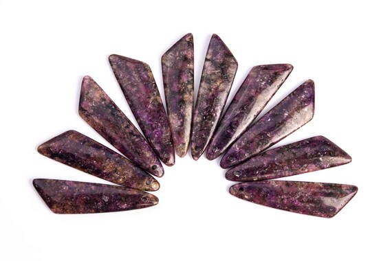 2 Pcs - 44x10x4mm Brown Purple Lepidolite Pendant Triangle Flat Back Drilled Cabochon (116832)