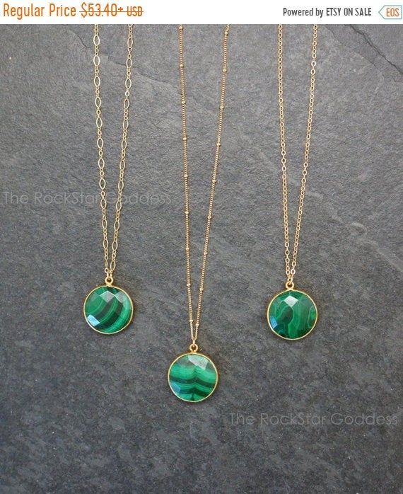 Gold Malachite Necklace / Malachite / Malachite Pendant / Malachite Jewelry / Satellite Chain / Gift For Wife