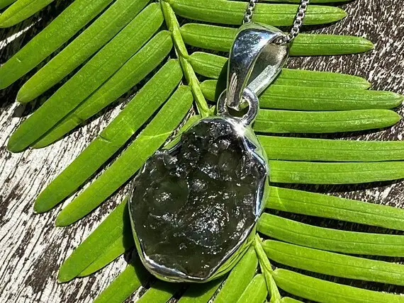 Unisex Moldavite-green Fire, 925 Silver Healing Stone Necklace For Synergy With Positive Healing Energy!