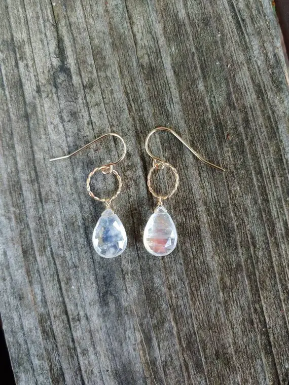 Moonstone Earrings On Twisted Hoop. Silver Moonstone Earrings. Gold Moonstone Earrings. Simple Moonstone Earrings