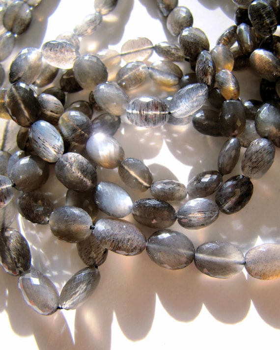 Black Moonstone Ovals • 7-10mm • Aaa Micro Faceted • Natural Gemstone • Grey Silver Golden Moon Glow Flash