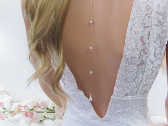 Moonstone Backdrop Necklace, Back Necklace With Removable Drop, Wedding Day Jewelry For The Bride