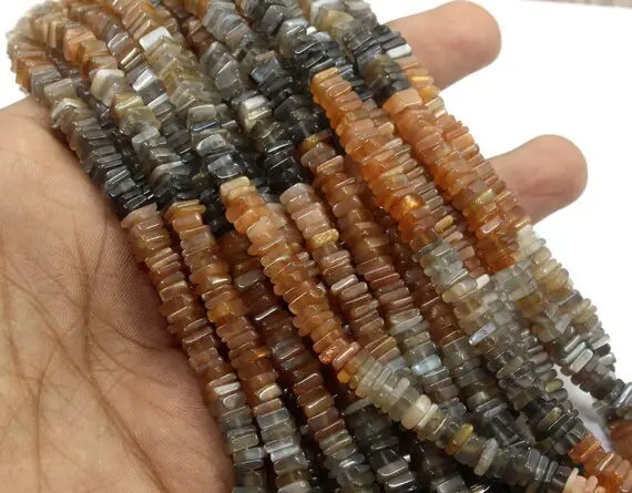 Aaa Quality 16" Long Natural Multi Moonstone Gemstone Smooth Heishi Beads Size 5-5.5 Mm Square Beads Golden Shine Making Jewelry Moonstone