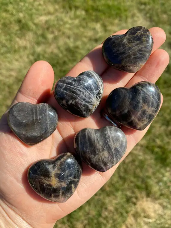 Black Moonstone Hearts (~1.25" - 1.5") - Grey Moonstone Crystal Hearts - Black Moonstone Stone Hearts - Natural Moonstone Crystal