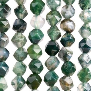 Shop Moss Agate Faceted Beads! Genuine Natural Moss Agate Gemstone Beads 5-6MM Green Star Cut Faceted AAA Quality Loose Beads (102636) | Natural genuine faceted Moss Agate beads for beading and jewelry making.  #jewelry #beads #beadedjewelry #diyjewelry #jewelrymaking #beadstore #beading #affiliate #ad