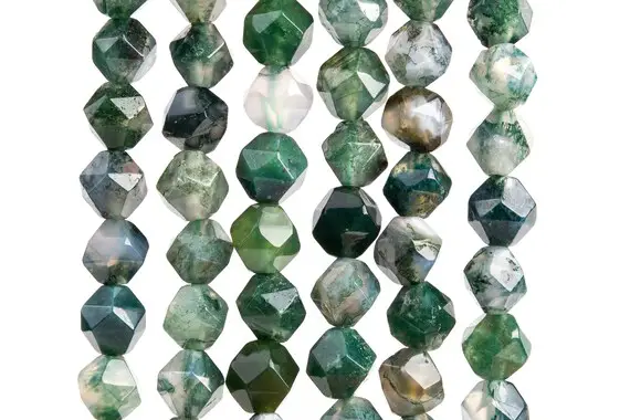 Genuine Natural Moss Agate Gemstone Beads 5-6mm Green Star Cut Faceted Aaa Quality Loose Beads (102636)
