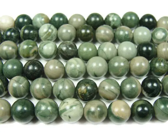 Natural 10mm 15.5" Green Serpentine Round Beads Genuine Gemstone