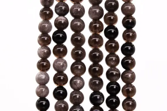 Genuine Natural Obsidian Gemstone Beads 4-5mm Silver Round Aaa Quality Loose Beads (115620)