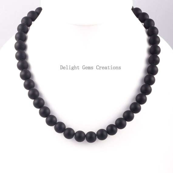 Black Onyx Necklace, 12mm Matted Black Onyx Round Bead Necklace, Beaded Necklace, Semi Precious 19 Inches Necklace, Black Beads Necklace