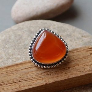Shop Onyx Rings! Heart Red Onyx Gemstone Ring – 925 Sterling Silver Ring – Designer Bezel Set Ring – Solitaire Gift Ring – Red Orange Ring- Yellow Gold Ring | Natural genuine Onyx rings, simple unique handcrafted gemstone rings. #rings #jewelry #shopping #gift #handmade #fashion #style #affiliate #ad