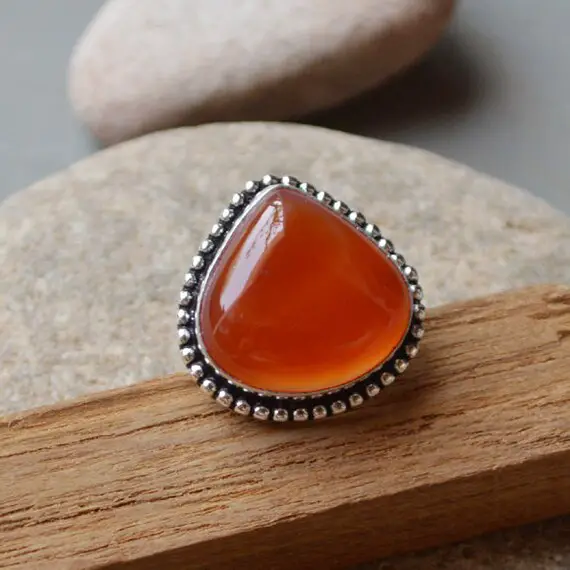 Heart Red Onyx Gemstone Ring - 925 Sterling Silver Ring - Designer Bezel Set Ring - Solitaire Gift Ring - Red Orange Ring- Yellow Gold Ring