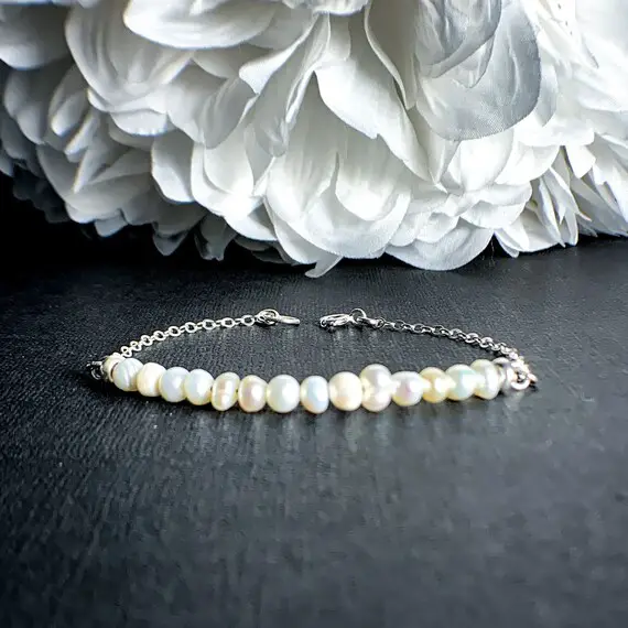 Beautiful Beaded Pearl Bracelet, White Genuine Real Pearls, Sterling Silver Bracelet, Gemstone Of Innocence, Bridesmaid Gift For Her