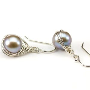Shop Pearl Earrings! Herringbone Pearl Earrings in Sterling Silver – Gray Wire-wrapped Pearls – Freshwater Pearls – Classic Earrings | Natural genuine Pearl earrings. Buy crystal jewelry, handmade handcrafted artisan jewelry for women.  Unique handmade gift ideas. #jewelry #beadedearrings #beadedjewelry #gift #shopping #handmadejewelry #fashion #style #product #earrings #affiliate #ad