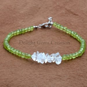 Shop Peridot Bracelets! Peridot With Crystal Chips Bracelet, Peridot Rondelle Bracelet, Gemstone Bracelet, Women's Bracelet, Green White Bead Bracelet, Gift For Her | Natural genuine Peridot bracelets. Buy crystal jewelry, handmade handcrafted artisan jewelry for women.  Unique handmade gift ideas. #jewelry #beadedbracelets #beadedjewelry #gift #shopping #handmadejewelry #fashion #style #product #bracelets #affiliate #ad