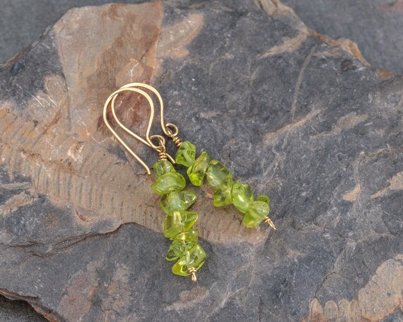 Peridot Earrings Gold Filled, Bright Apple Green Gemstone Earrings, August Birthstone