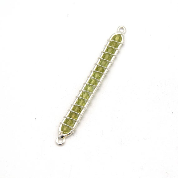 Pale Green Peridot Bezel | 42mm X 4mm Silver Wire Wrapped Bead Inclosure Pendant Connector