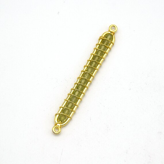 Pale Green Peridot Bezel | 42mm X 4mm Gold Wire Wrapped Bead Inclosure Pendant Connector
