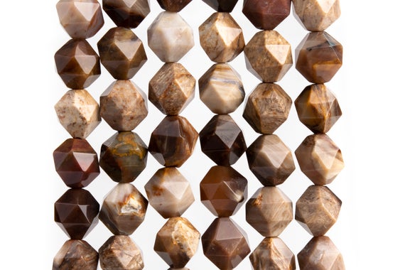 Genuine Natural American Petrified Wood Jasper Gemstone Beads 9-10mm Brown Star Cut Faceted Aaa Quality Loose Beads (116947)