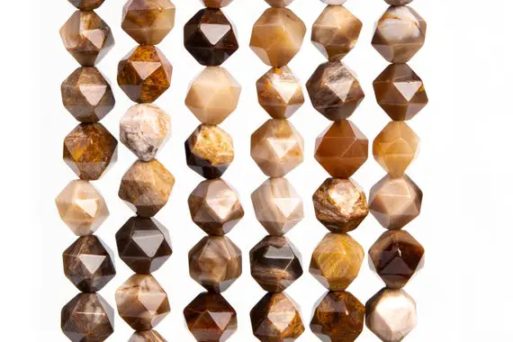 Genuine Natural Petrified Wood Jasper Gemstone Beads 7-8mm Brown Star Cut Faceted Aaa Quality Loose Beads (102919)