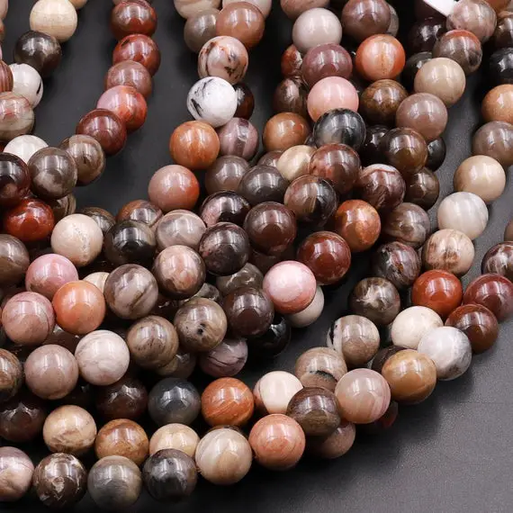 Natural Petrified Wood Beads 6mm 8mm 10mm Round Beads Earthy Brown Tan Gray Red Gemstone 15.5" Strand