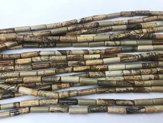 Natural Picture Jasper 4x13mm Column Brown Landscape Gemstone Loose Tube Beads 15 Inch Jewelry Supply Bracelet Necklace Material Support