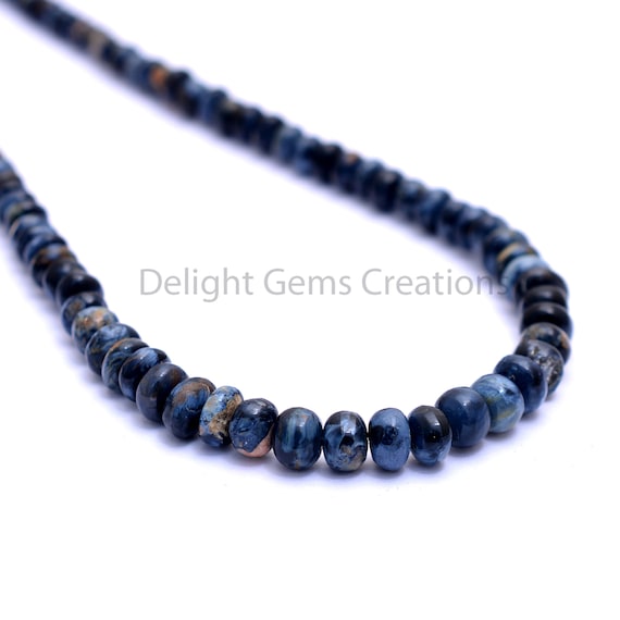 Blue Pietersite Necklace, 4mm-6mm Pietersite Smooth Roundel Beads Necklace,pietersite Beaded Necklace,elegant-designer-necklace-gift For Her