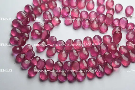 10 Beads,finest Quality,natural Pink Sapphire Smooth Pear Shaped Briolette,size 8-9mm