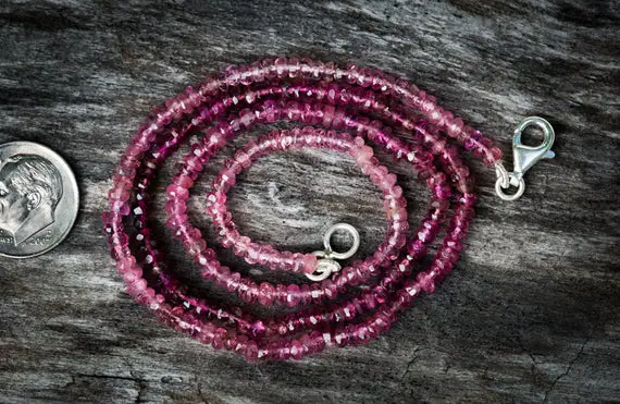 Pink Tourmaline Necklace - 3-6mm Pink Tourmaline Micro Facet Rondelle Necklace - Pink Tourmaline Beads - Tourmaline Necklace