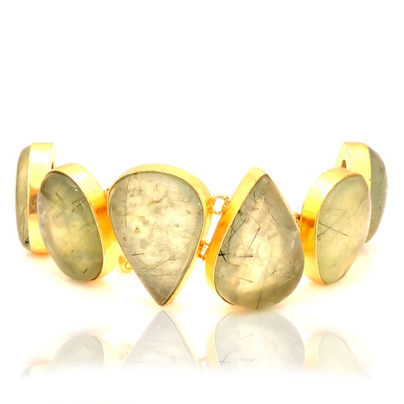 Prehnite Gold  Healing Crystal Bracelet • Birthstone Bracelet Gb35