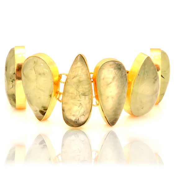 Prehnite Gold  Healing Crystal Bracelet • Birthstone Bracelet Gb45
