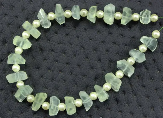 21 Pieces Natural Prehnite Gemstone , Faceted Nuggets Shape Beads , Size 8-10 Mm Nuggets Beads , Top Quality Prehnite Stone Wholesale Price