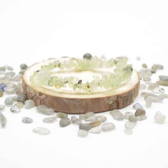Natural Prehnite Semi-precious Gemstone Chip / Nugget Beads Sample Strand / Bracelet - 5mm - 8mm, 7.5"