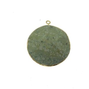 Shop Prehnite Faceted Beads! Large Gold Electroplated Prehnite Faceted Round/Coin Shaped Pendant – Measures 35-40mm approx. – Sold Individually, Random | Natural genuine faceted Prehnite beads for beading and jewelry making.  #jewelry #beads #beadedjewelry #diyjewelry #jewelrymaking #beadstore #beading #affiliate #ad