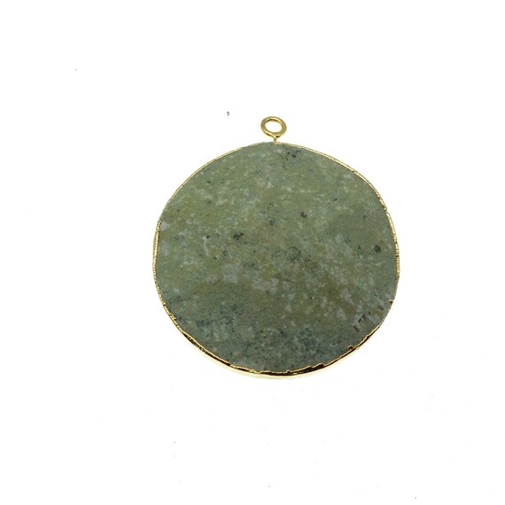 Large Gold Electroplated Prehnite Faceted Round/coin Shaped Pendant - Measures 35-40mm Approx. - Sold Individually, Random