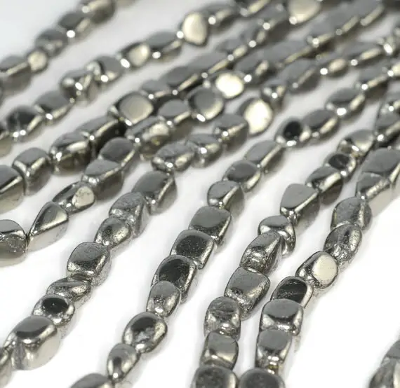 8x6-12x8mm Iron Pyrite Gemstone Nugget Pebble Loose Beads 16 Inch Full Strand Lot 1,2,6 (90185926-853)