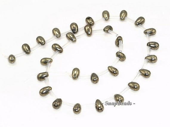 9x6mm Palazzo Iron Pyrite Gemstone Smooth Teardrop Briolette Loose Beads 15.5 Inch Full Strand (90145003-406)