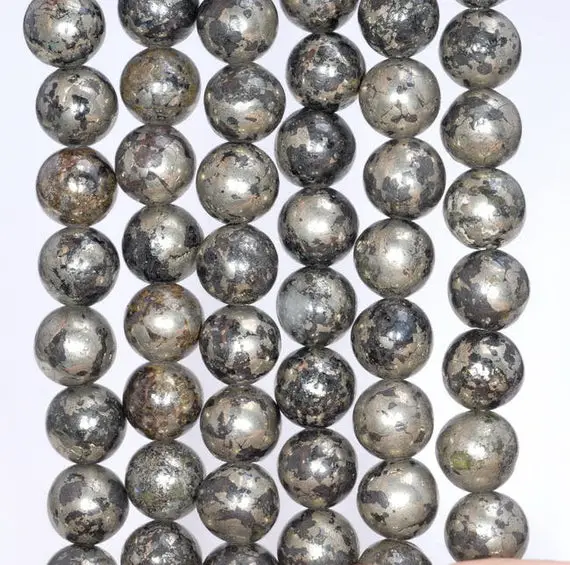 6mm Iron Pyrite With Intrusion Gemstone Silver Black Round 6mm Loose Beads 15.5 Inch Full Strand (90114696-416)