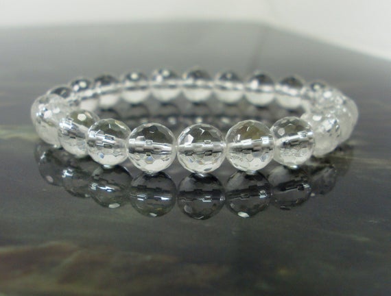Clear Quartz Faceted 6 Or 8mm Bracelet, Rock Crystal Faceted Bracelet, Natural Gemstone Bracelet,  Women Men Beaded Bracelet +gift Bag