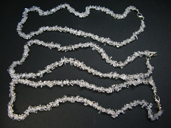 Set Of Three Natural Clear Quartz Crystal Free Form Bead Necklace From Brazil  - 17.5'' Each