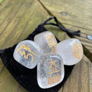Clear Quartz Reiki Tumble Set – Reiki Charged – Engraved Reiki Symbols – Crystal Reiki – Raise Your Vibration – Crystals for Reiki Master | Natural genuine stones & crystals in various shapes & sizes. Buy raw cut, tumbled, or polished gemstones for making jewelry or crystal healing energy vibration raising reiki stones. #crystals #gemstones #crystalhealing #crystalsandgemstones #energyhealing #affiliate #ad