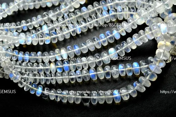 7 Inch Strand, Finest Quality, Rainbow Moonstone Smooth Rondelles,size. 5-9mm