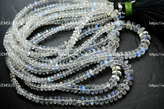 15 Inch Strand, Finest Quality, Rainbow Moonstone Smooth Rondelles,size. 3-6.5mm