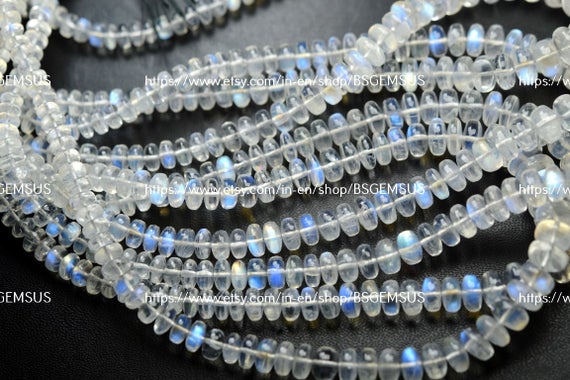 15 Inch Strand, Finest Quality, Rainbow Moonstone Smooth Rondelles,size. 3.5-6mm