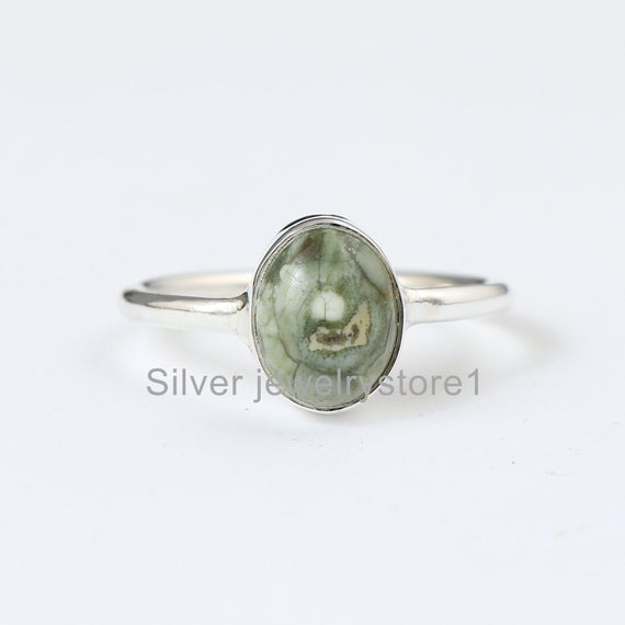 Aaa+ Rainforest Jasper Sterling Silver, Rainforest Ring, Prong Ring,925 Sterling Ring, Gemstone Ring, Women Ring, Silver Rings